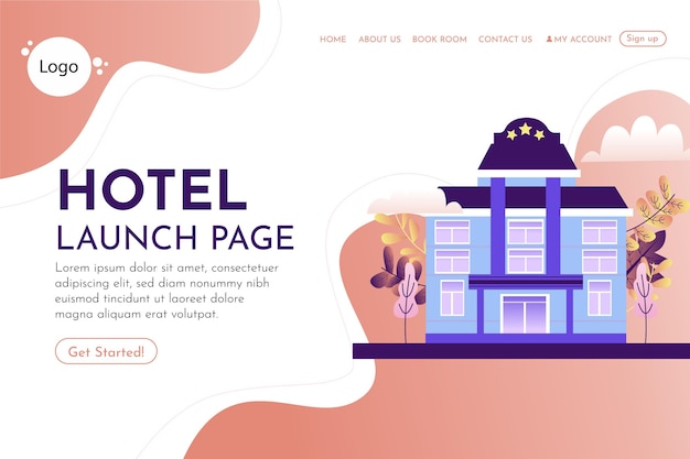 Flat hotel landing page template with illustrations