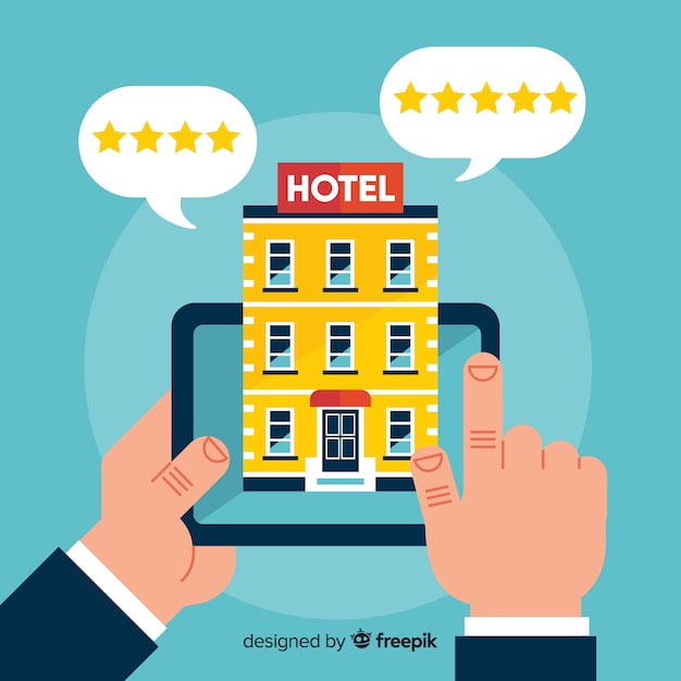 Vettore gratuito recensione sfondo piatto dell'hotel