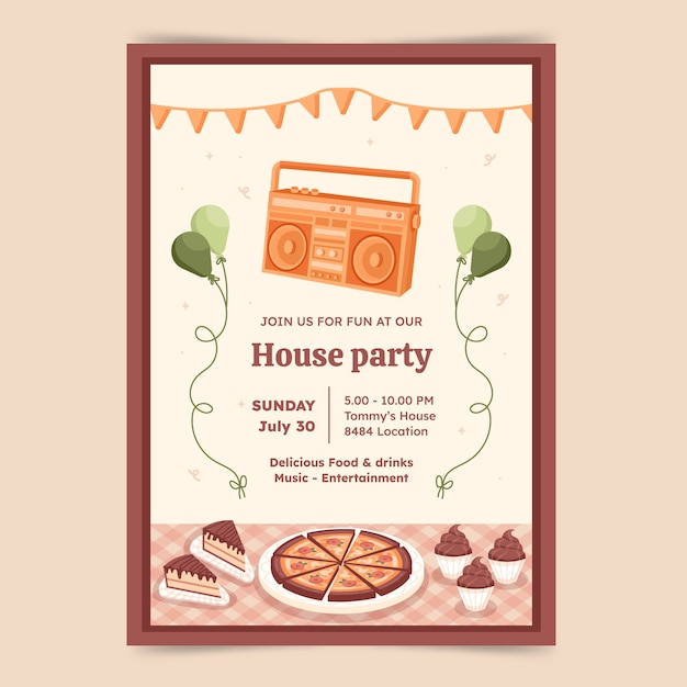 Free vector flat house party poster template