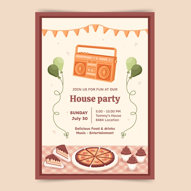 Шаблон плаката вечеринки в плоском доме