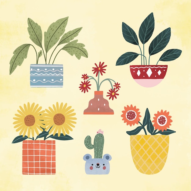 Free vector flat houseplant in pots set