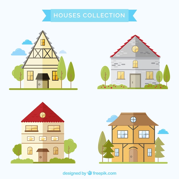 Free vector flat houses collection