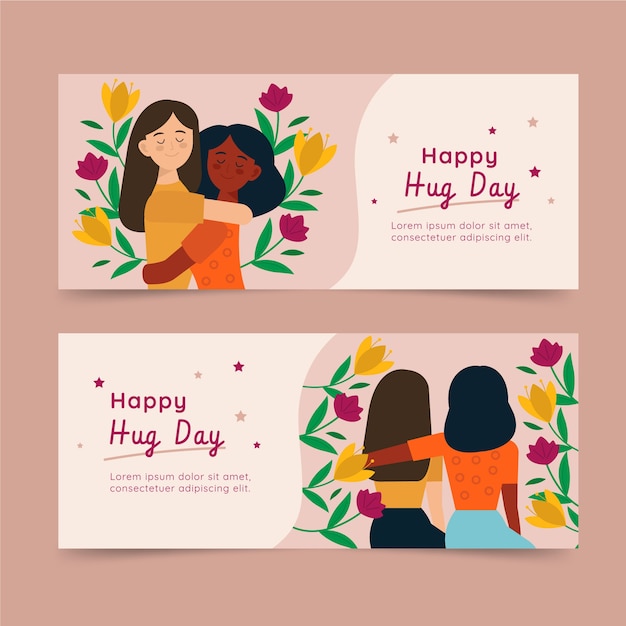 Free vector flat hug day horizontal banners set