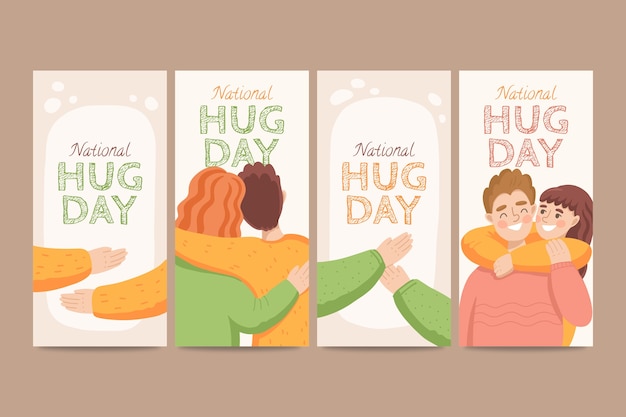 Free vector flat hug day instagram stories collection