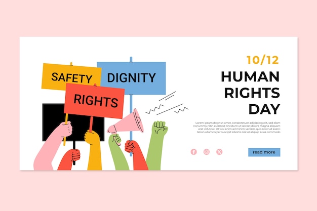 Flat human rights day horizontal banner template