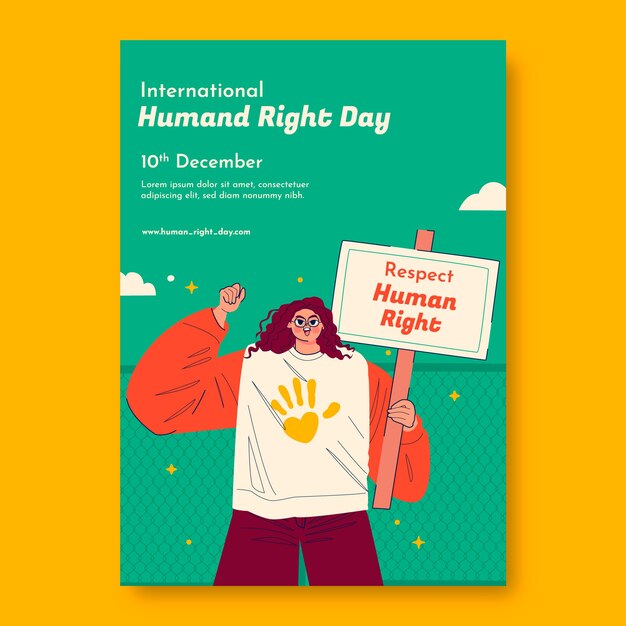 Шаблон вертикального плаката плоского дня прав человека