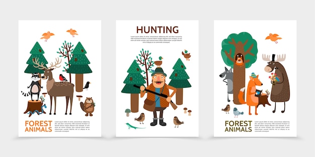 Free vector flat hunting posters