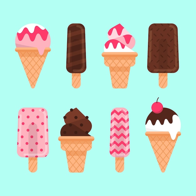 Free vector flat ice cream collection