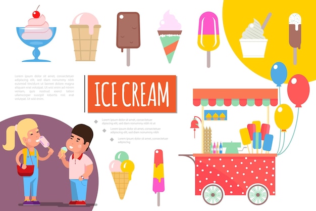 Flat ice cream colorful composition illustration