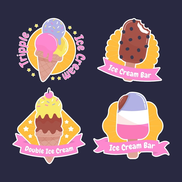 Free vector flat ice cream label collection