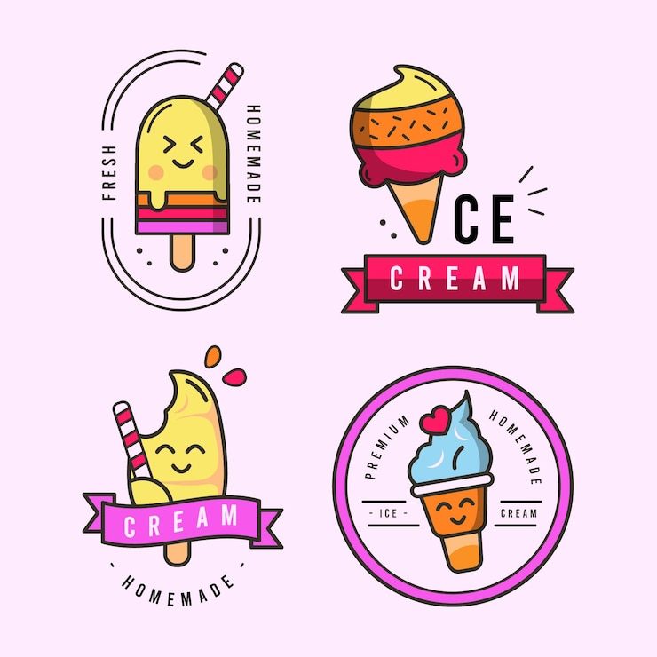 무료 Vector 플랫 아이스크림 라벨 컬렉션