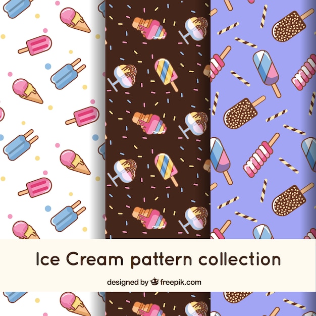 Free vector flat ice cream pattern collection