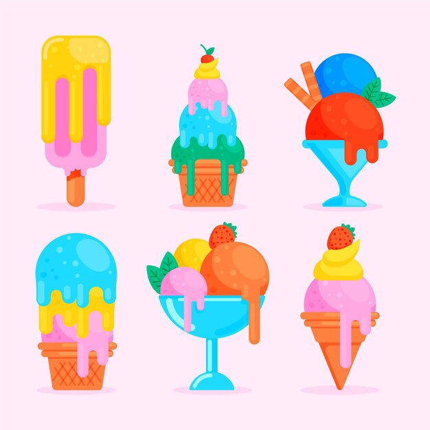 Free Vector flat ice cream set