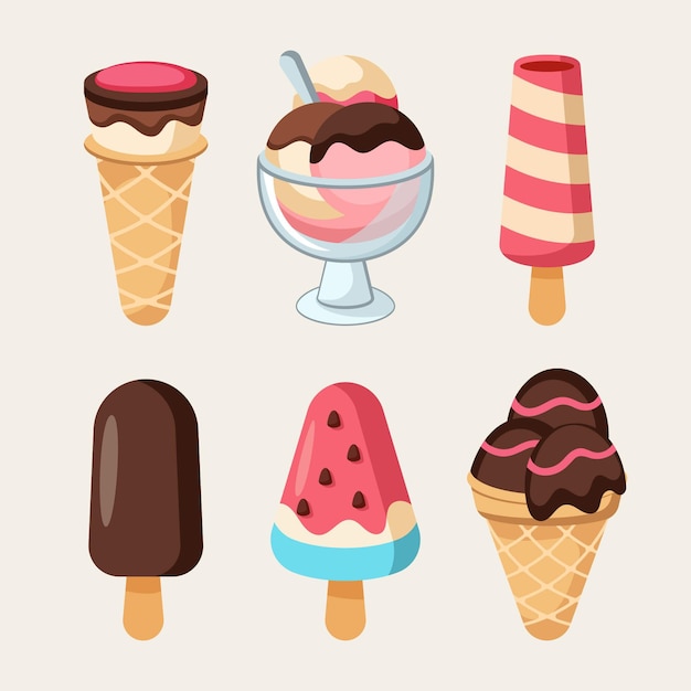 Free vector flat ice cream set