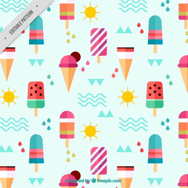 Flat ice-creams and summer elements pattern