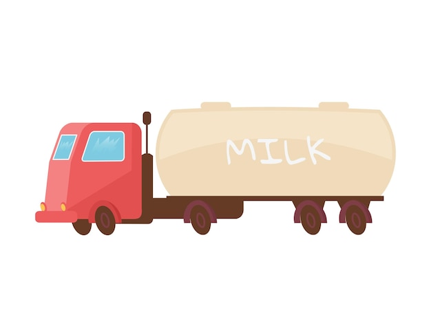 Vettore gratuito icona piatta con camion cisterna per la consegna di illustrazione vettoriale del latte