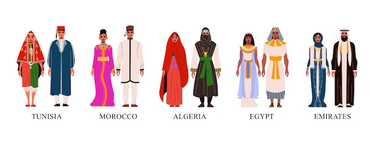 Free Vector flat icons set with characters wearing male and female african national costumes isolated illustration