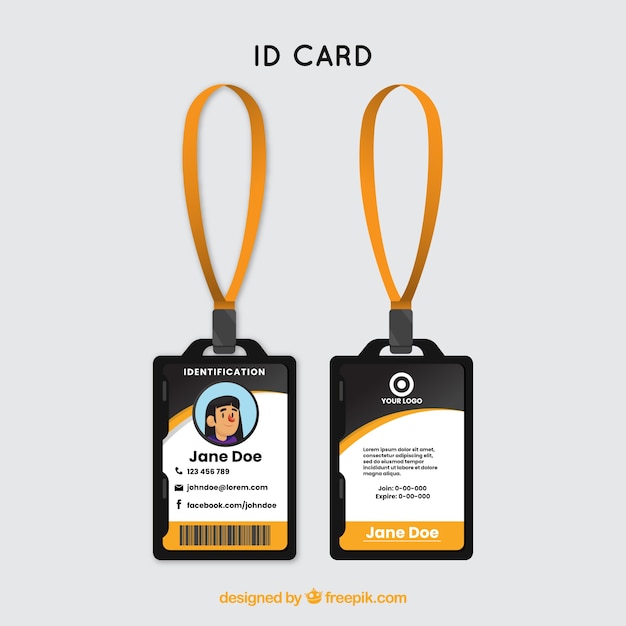 Free vector flat id card template with clasp and lanyard