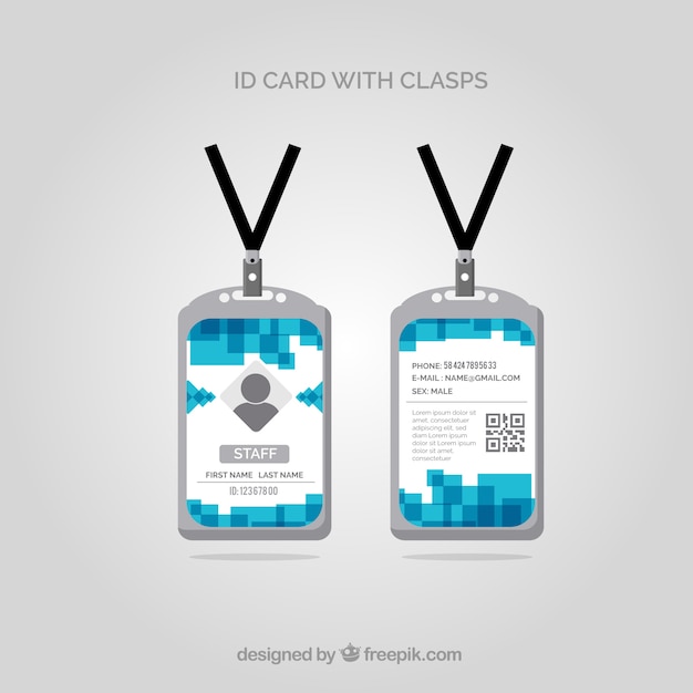 Free vector flat id card template with clasp and lanyard