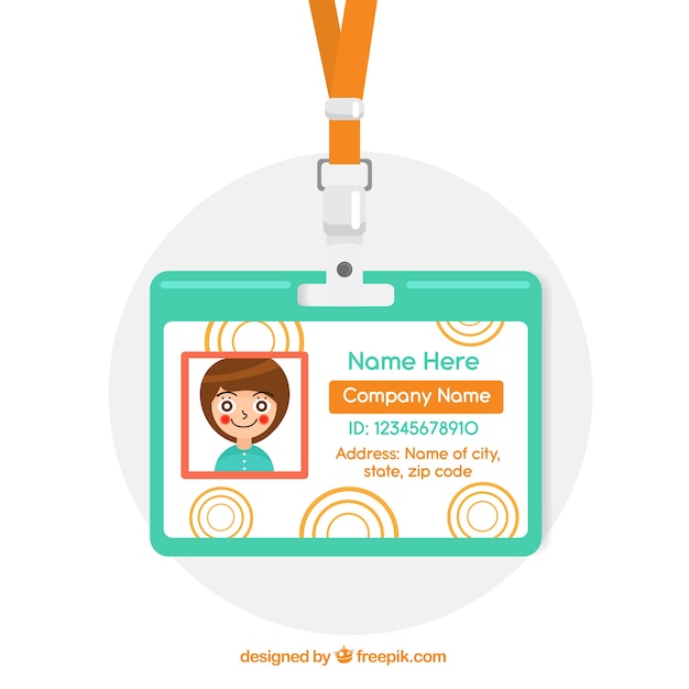 Free vector flat id card template with clasp and lanyard