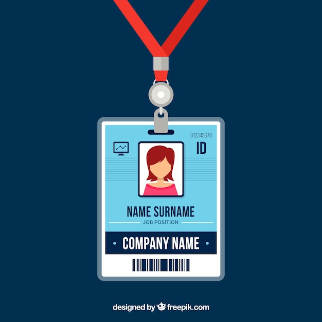 Free vector flat id card template with clasp and lanyard