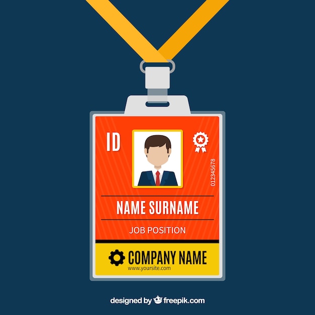 Free vector flat id card template with clasp and lanyard