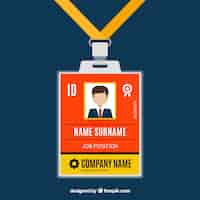 Free vector flat id card template with clasp and lanyard