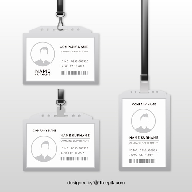 Free vector flat id card with clasps and lanyards collection