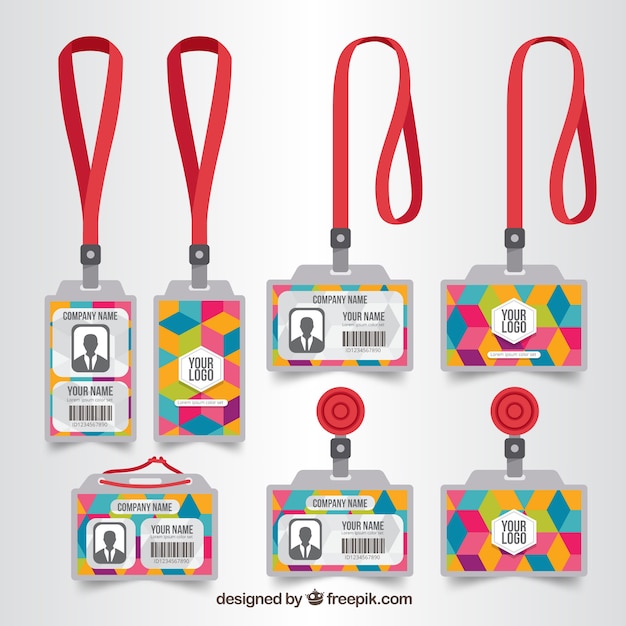 Free vector flat id card with clasps and lanyards collection