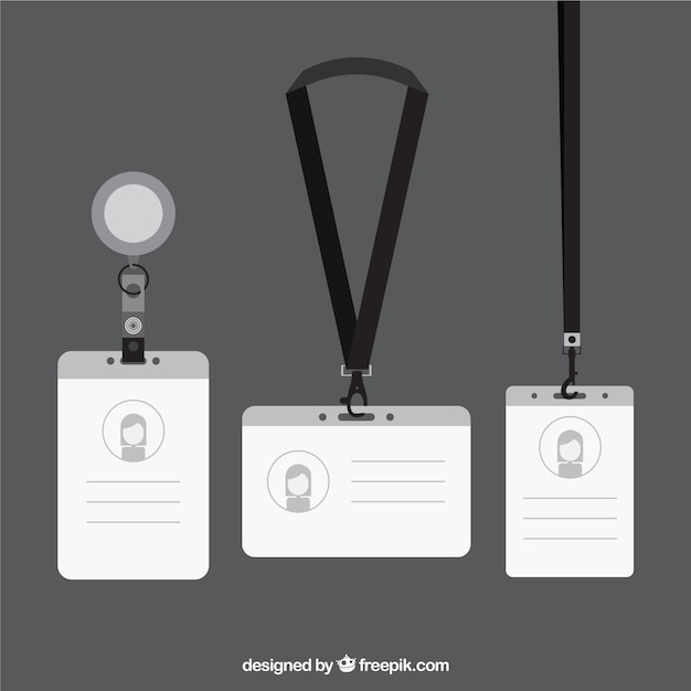 Free vector flat id card with clasps and lanyards collection