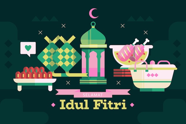 평면 idul fitri 배경