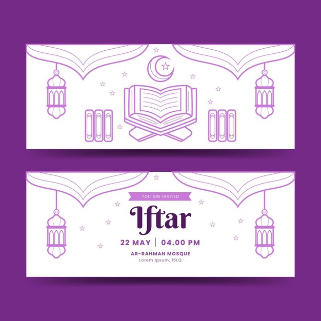 Flat iftar banner set