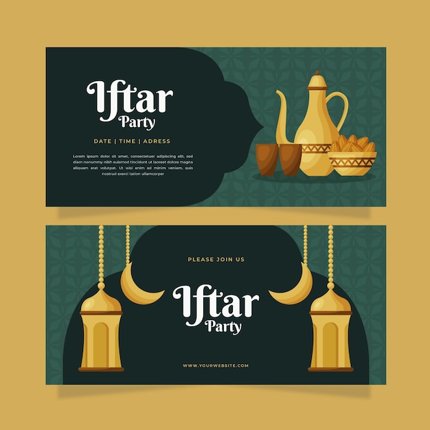 Flat iftar banner set