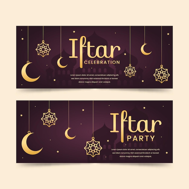 Vettore gratuito set di banner iftar piatto