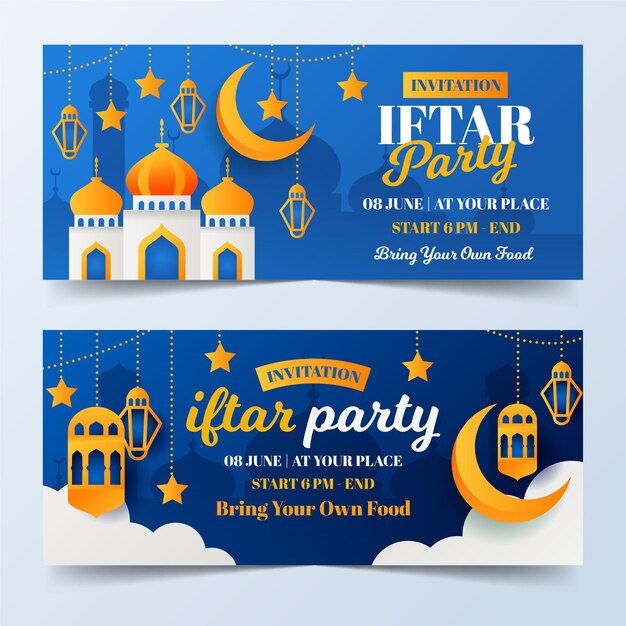 Flat iftar banners set