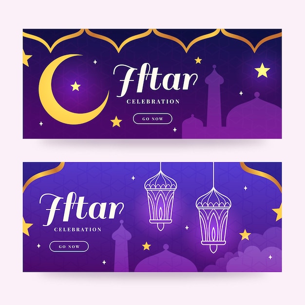 Flat iftar horizontal banners