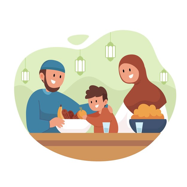 Flat iftar illustration with people