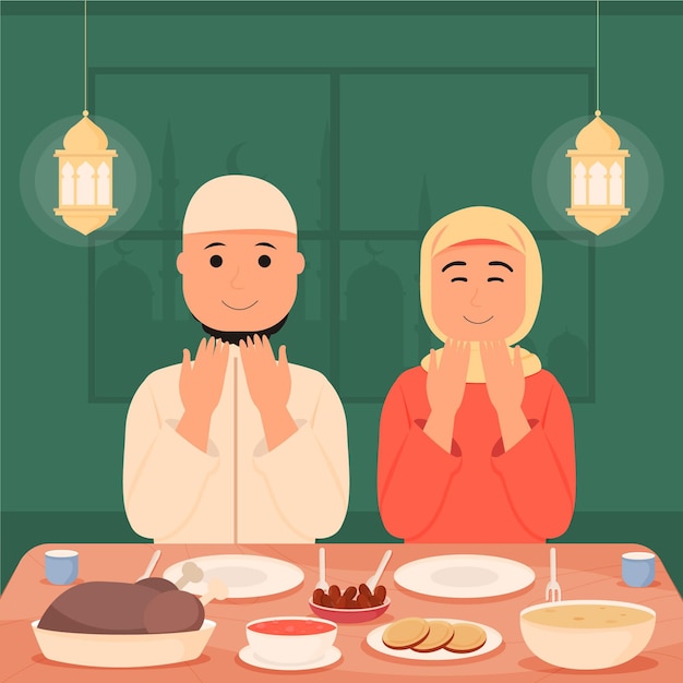 무료 벡터 사람들과 평면 iftar 그림