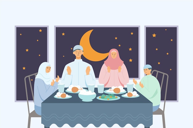 Flat iftar illustration with people