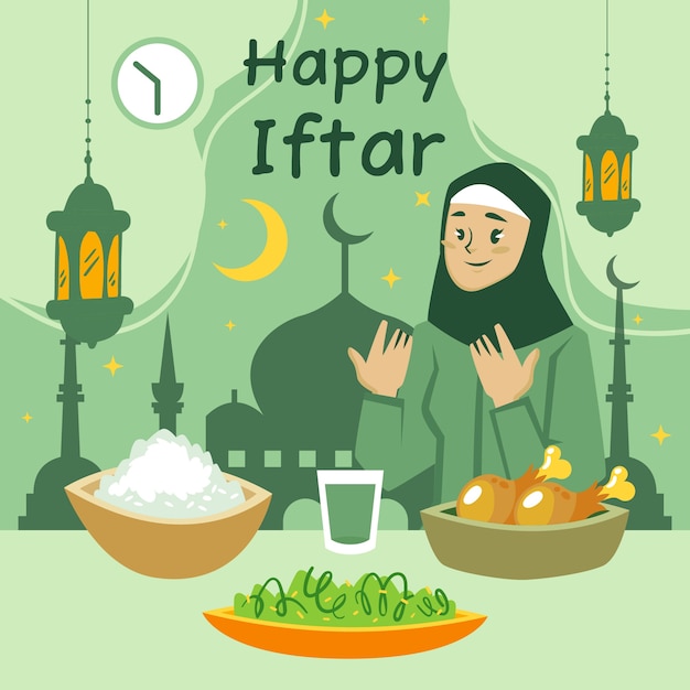 Vettore gratuito illustrazione iftar piatta