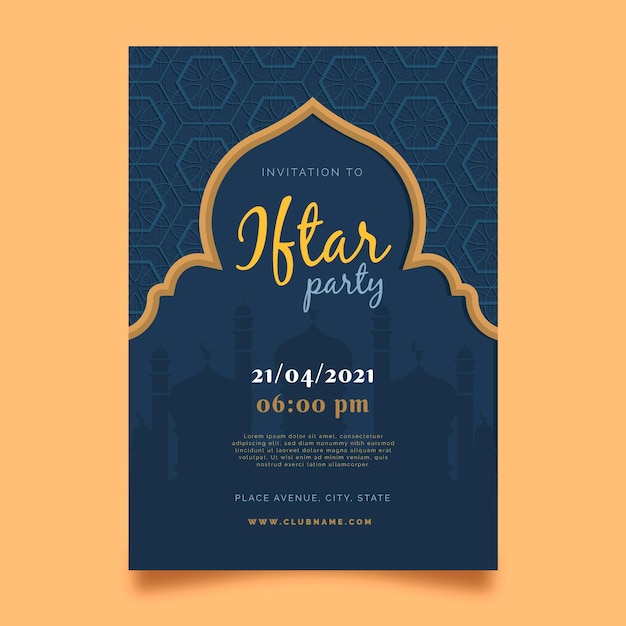 Free vector flat iftar invitation template