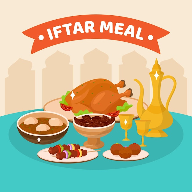 Плоская иллюстрация еды ифтара