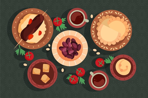 Illustrazione di pasto iftar piatto