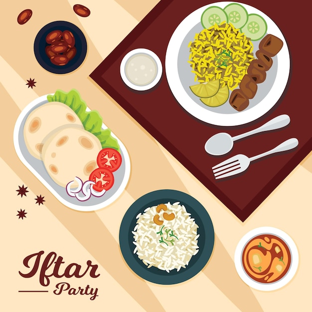 Flat iftar meal illustration