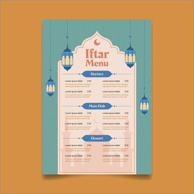 Flat iftar menu template for ramadan celebration