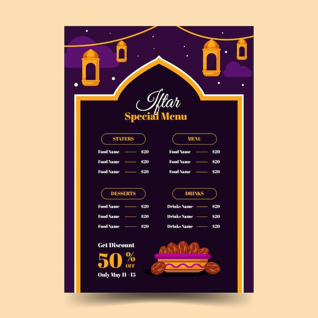 Flat iftar menu template