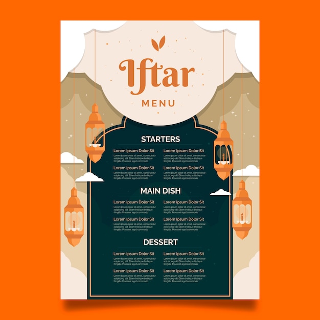 Vettore gratuito menu iftar piatto