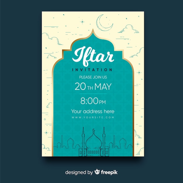 Free vector flat iftar party invitation building silhouettes