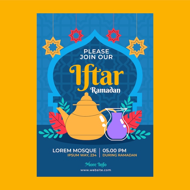 Flat iftar party invitation template for islamic ramadan celebration