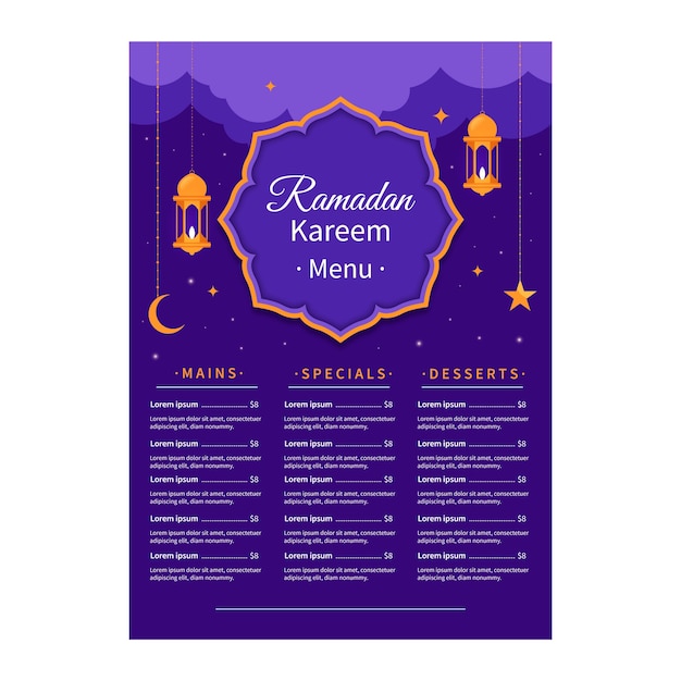 Flat iftar party menu template for islamic ramadan celebration